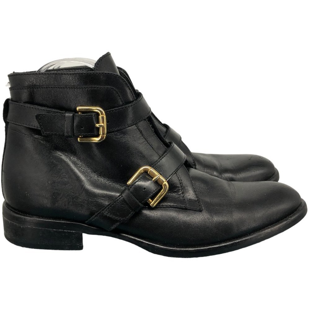 kate spade Black Leather Ankle Booties with Gold Buckles
